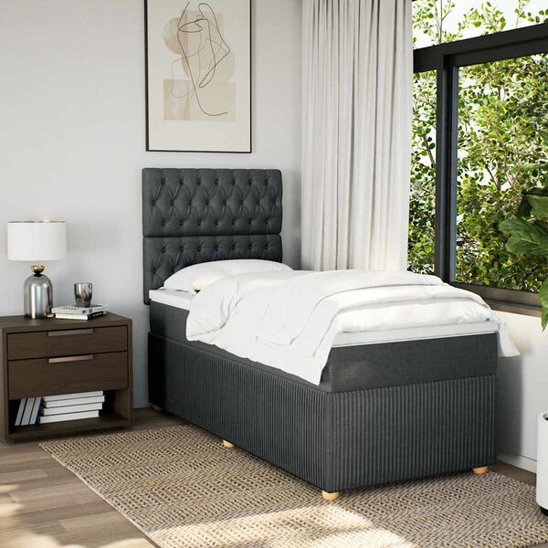 vidaXL Sommier &agrave; lattes de lit et matelas Gris fonc&eacute; 90x190 cm Tissu