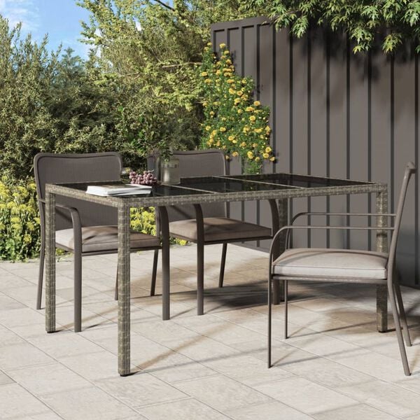 vidaXL Table de jardin 150x90x75 cm Verre tremp&eacute; et poly rotin Gris