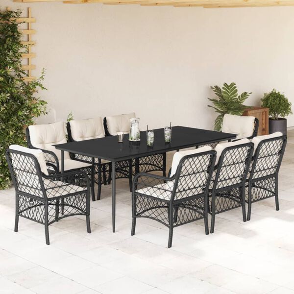 vidaXL Ensemble &agrave; manger de jardin 9pcs coussins noir r&eacute;sine tress&eacute;e