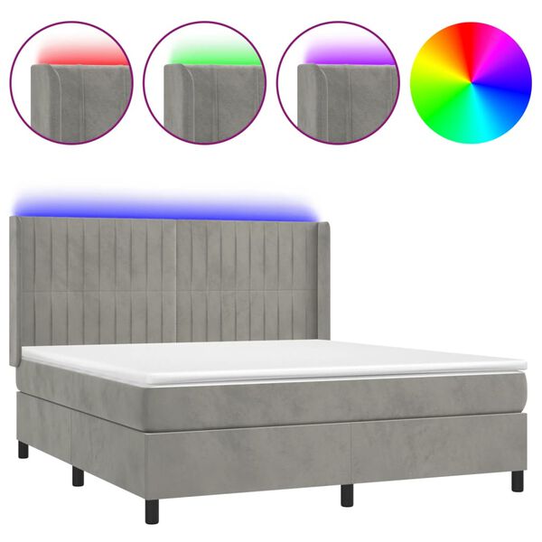 vidaXL Sommier &agrave; lattes de lit matelas et LED Gris clair 180x200 cm