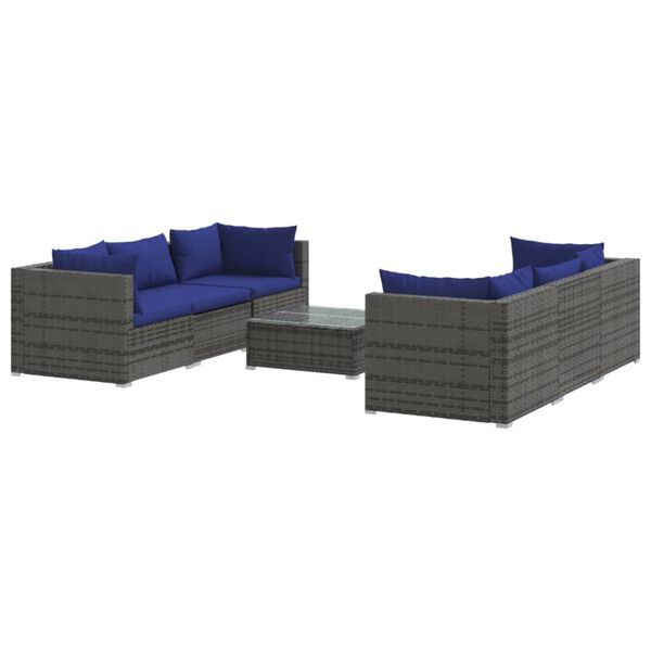 vidaXL Salon de jardin 7 pcs avec coussins r&eacute;sine tress&eacute;e gris