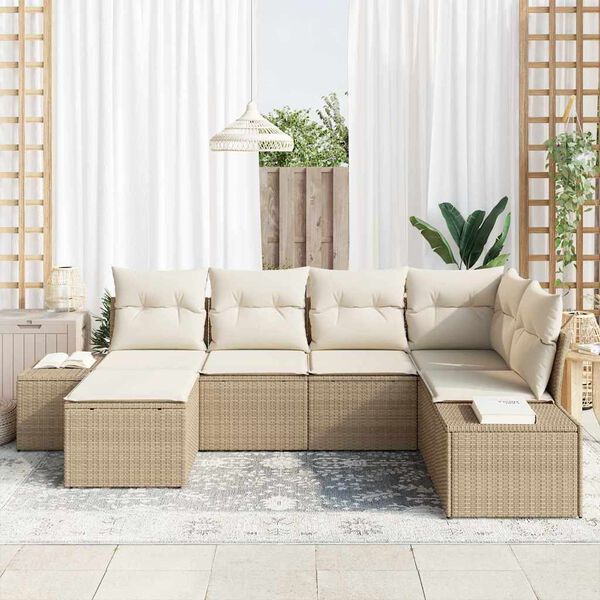 vidaXL Ensemble de canap&eacute; de jardin 6 pcs Beige et cr&egrave;me polyrotin