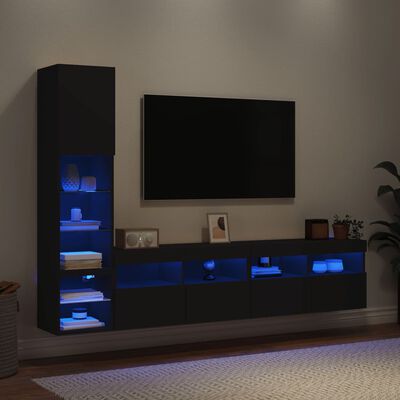vidaXL Unités murales TV avec LED 4 pcs noir bois d'ingénierie