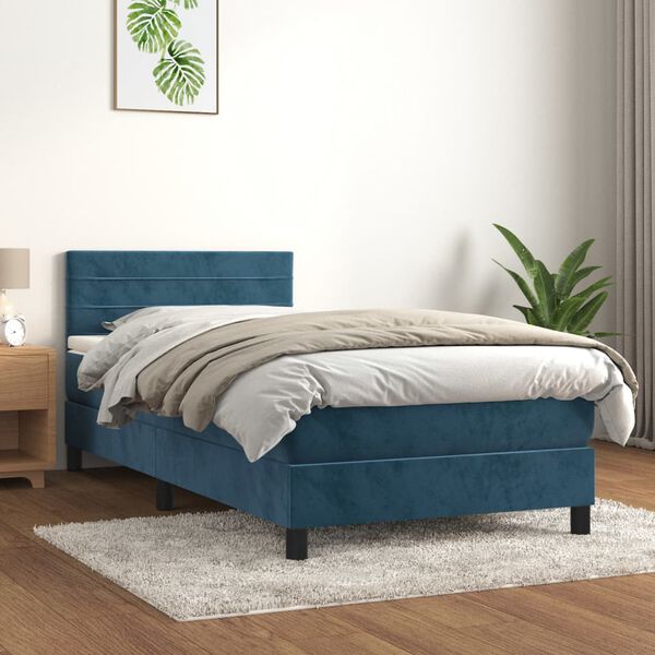 vidaXL Sommier &agrave; lattes de lit avec matelas Bleu fonc&eacute; 90x190 cm