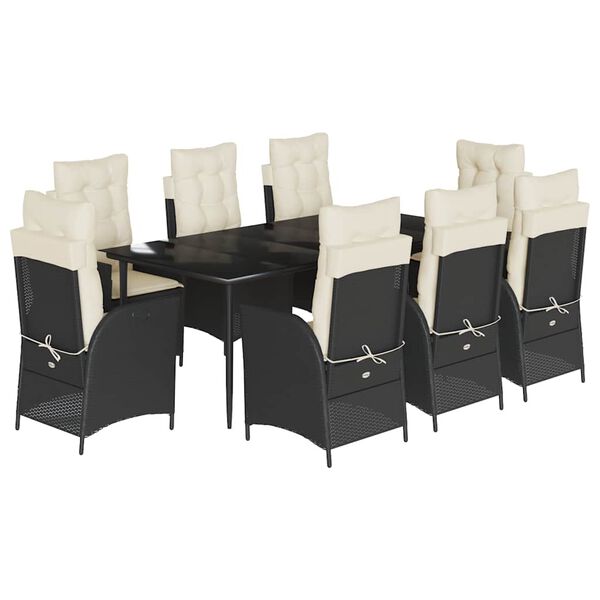 vidaXL Ensemble &agrave; manger de jardin 9pcs coussins noir r&eacute;sine tress&eacute;e