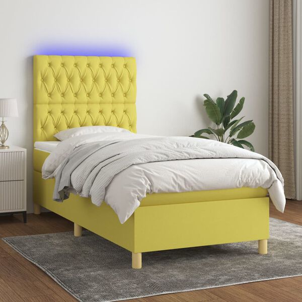 vidaXL Sommier &agrave; lattes de lit et matelas et LED Vert 100x200 cm Tissu