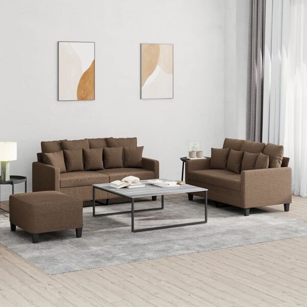 vidaXL Ensemble de canap&eacute;s 3 pcs avec coussins Marron Tissu