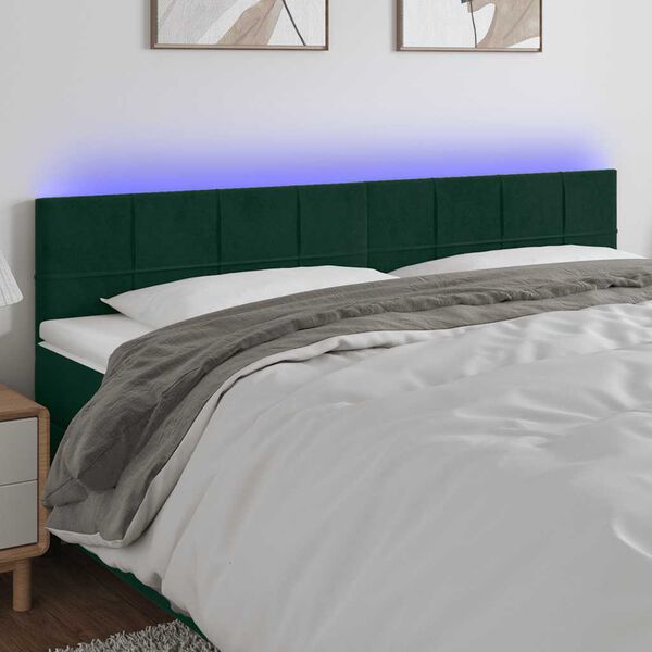 vidaXL T&ecirc;te de lit &agrave; LED Vert fonc&eacute; 200x5x78/88 cm Velours