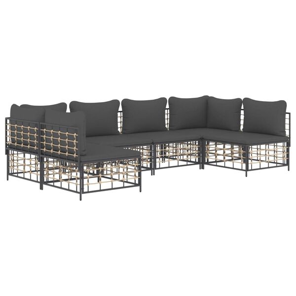 vidaXL Salon de jardin 6 pcs avec coussins anthracite r&eacute;sine tress&eacute;e