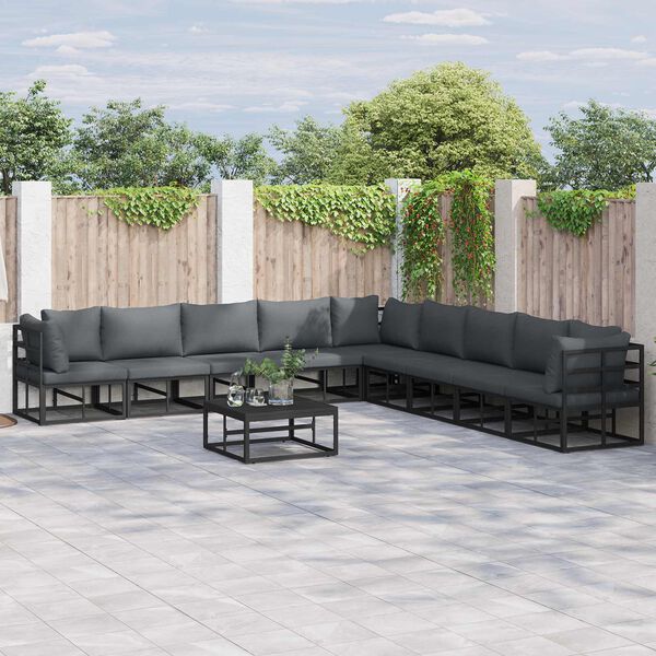 vidaXL Ensemble de canap&eacute; de jardin avec coussin 10 pcs Noir Aluminium
