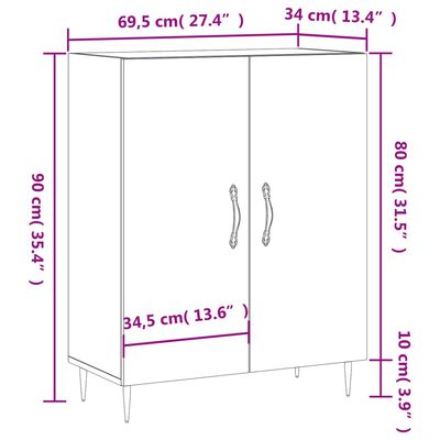 vidaXL Buffet chêne fumé 69,5x34x90 cm bois d'ingénierie