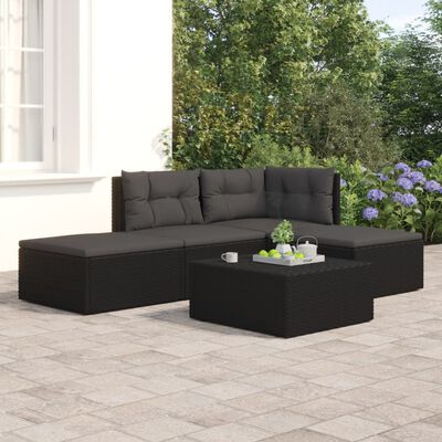 vidaXL Salon de jardin 4 pcs avec coussins Noir Résine tressée