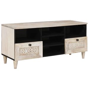 vidaXL Meuble TV Blanc Blanchi 100 x 33 x 46 cm Bois de mangue massif