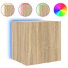 vidaXL Meuble TV mural avec lumi&egrave;res LED ch&ecirc;ne sonoma 40,5x35x40 cm