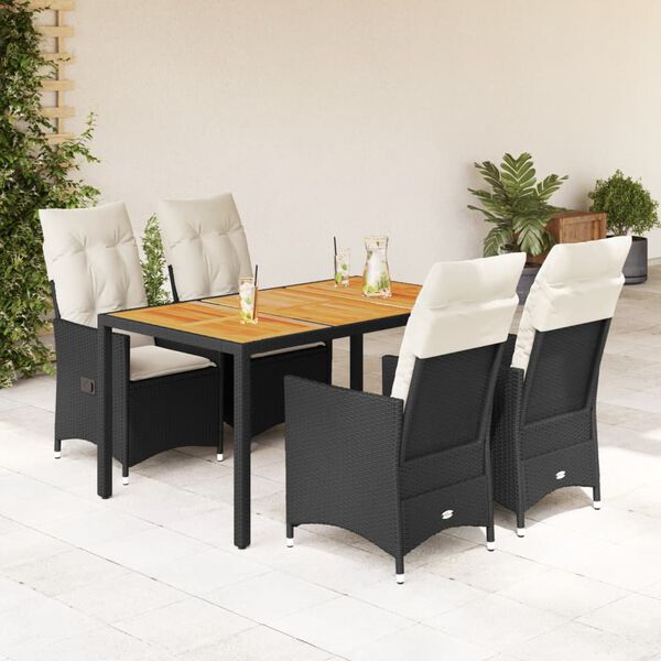 vidaXL Ensemble &agrave; manger de jardin coussins 5pcs Noir R&eacute;sine tress&eacute;e