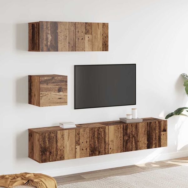 vidaXL Ensemble de meuble TV mural 4 pcs vieux bois bois d'ing&eacute;nierie