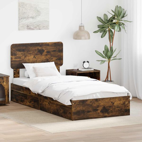 vidaXL Lit de Rangement Ch&ecirc;ne fum&eacute; 100 x 200 cm Bois d'ing&eacute;nierie