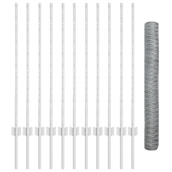 vidaXL Cl&ocirc;ture avec poteaux Argent 1 x 25 m Acier