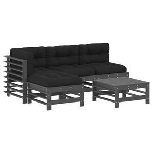 vidaXL Salon de jardin 5 pcs avec coussins gris bois massif