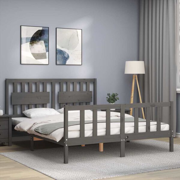 vidaXL Cadre de lit sans matelas gris bois de pin massif