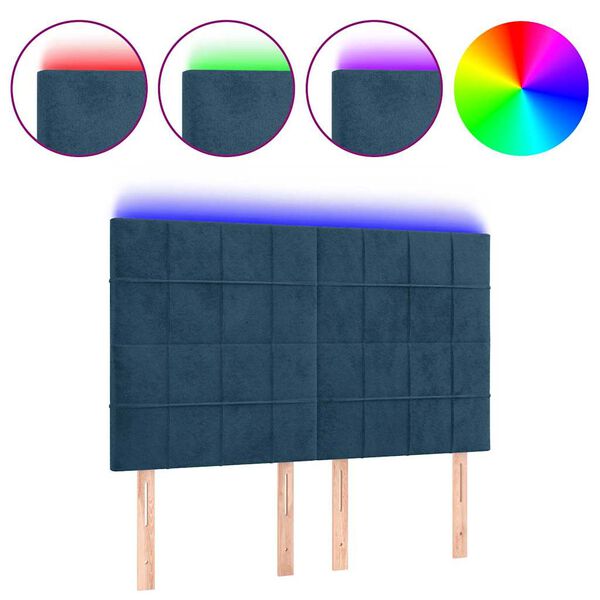 vidaXL T&ecirc;te de lit &agrave; LED Bleu fonc&eacute; 144x5x118/128 cm Velours