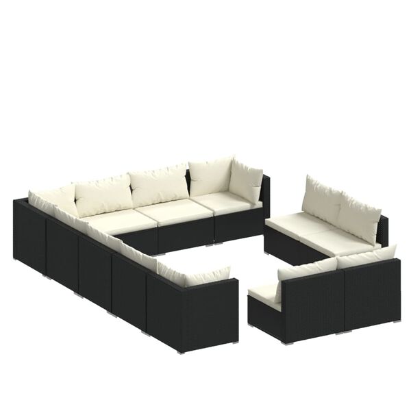 vidaXL Salon de jardin 12 pcs avec coussins Noir R&eacute;sine tress&eacute;e