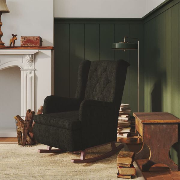 vidaXL Fauteuil avec pieds &agrave; bascule en bois d'h&eacute;v&eacute;a Noir Velours