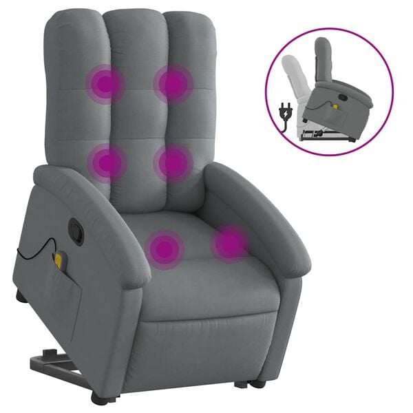 vidaXL Fauteuil de massage inclinable Gris fonc&eacute; Tissu
