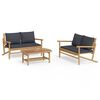 vidaXL Salon de jardin 3 pcs avec coussins gris fonc&eacute; bambou