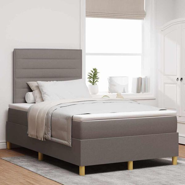 vidaXL Lit &agrave; ressort LED avec matelas Taupe 120 x 200 cm tissu