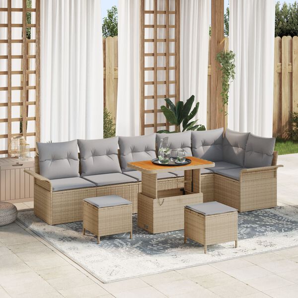 vidaXL Ensemble de canap&eacute; de jardin 9 pcs Beige et Gris clair