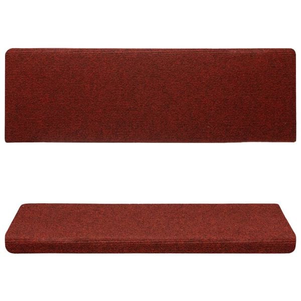 vidaXL Tapis d'escalier autocollants 15 pi&egrave;ces 65 x 21 x 4 cm Bordure rectangulaire rouge bordeaux