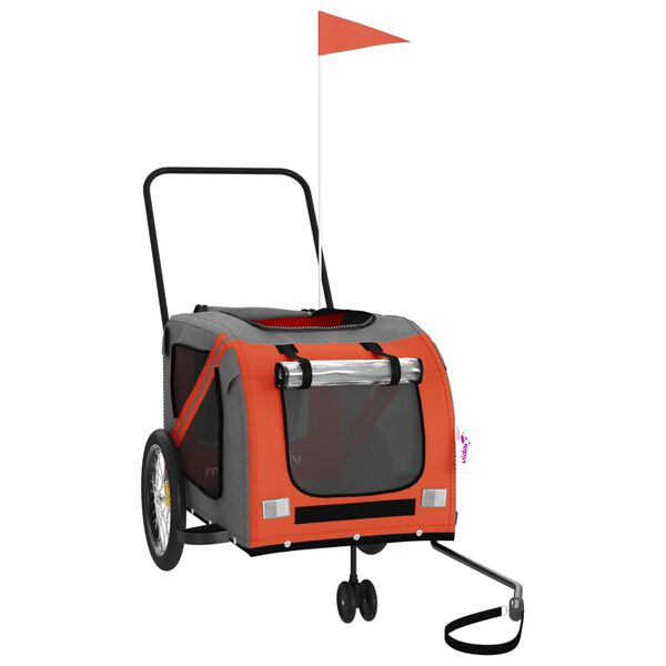 vidaXL Remorque de v&eacute;lo pour animaux de compagnie orange et gris