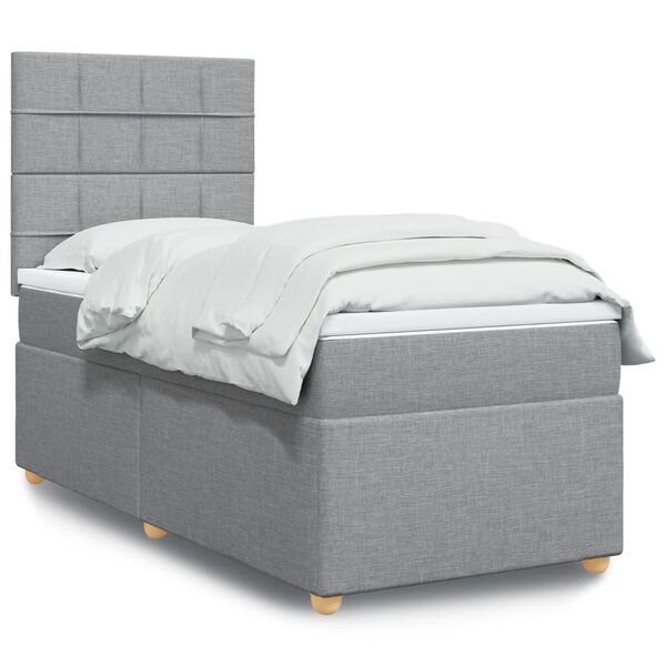 vidaXL Sommier &agrave; lattes de lit avec matelas Gris clair 90x200 cm Tissu