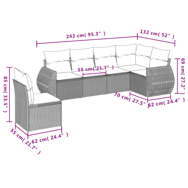 vidaXL Salon de jardin 6 pcs avec coussins noir r&eacute;sine tress&eacute;e