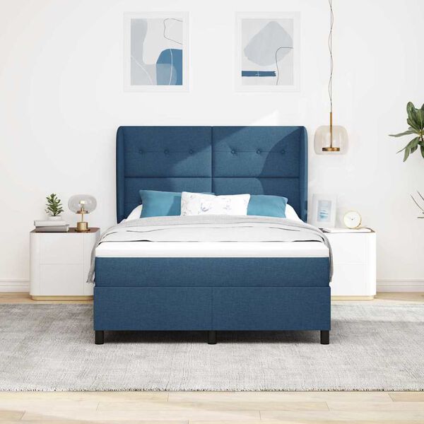 vidaXL Lit &agrave; ressorts avec matelas Bleu 160 x 200 cm tissu