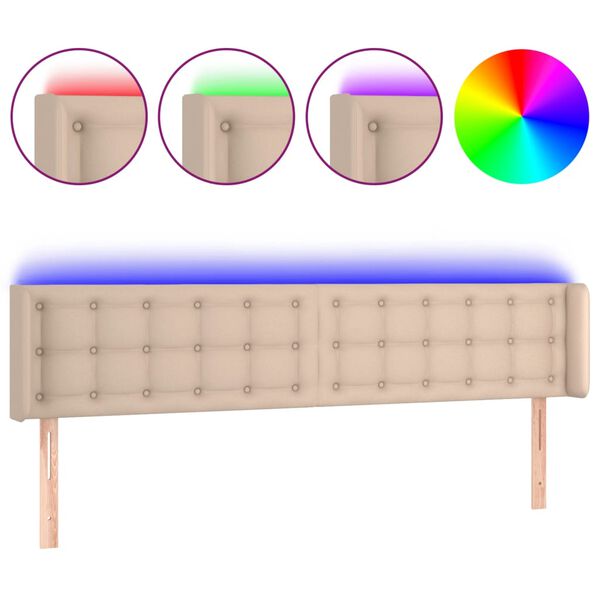 vidaXL T&ecirc;te de lit &agrave; LED Cappuccino 203x16x78/88 cm Similicuir