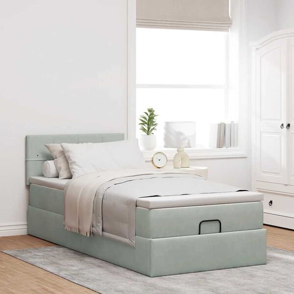 vidaXL Cadre de lit ottoman et matelas gris clair 90x200 cm velours