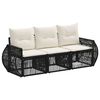 vidaXL Ensemble de canap&eacute; de jardin 3 pc Noir et blanc cr&egrave;me polyrotin