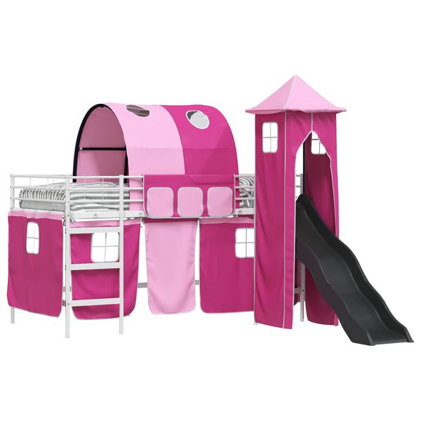 vidaXL Lit mezzanine pour enfants Blanc et rose 90 x 200 cm M&eacute;tал