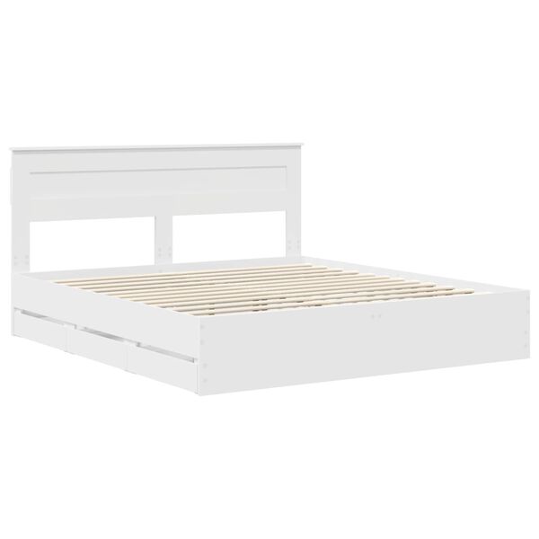 vidaXL Cadre de lit avec tiroir Blanc 200 x 200 cm Bois Ing&eacute;nierie