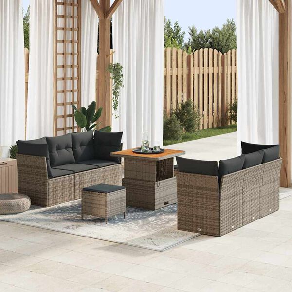 vidaXL Ensemble de canap&eacute; de jardin avec coussin 9 pcs Gris polyrotin
