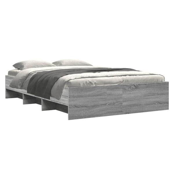 vidaXL Cadre de lit sans matelas sonoma gris 135x190 cm