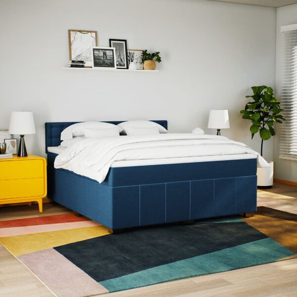 vidaXL Sommier &agrave; lattes de lit avec matelas Bleu 180x200 cm Tissu