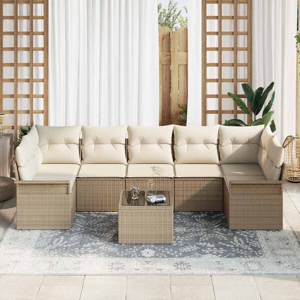 vidaXL Ensemble de canap&eacute; de jardin 8 pcs Beige et cr&egrave;me polyrotin