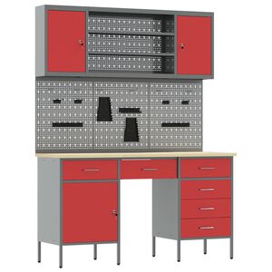vidaXL Placard de travail 7 pi&egrave;ces Rouge Bois d'ing&eacute;nierie et acier