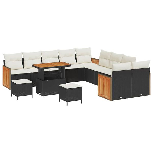 vidaXL Ensemble de canap&eacute; de jardin avec coussin 13 pcs Noir et Cr&egrave;me
