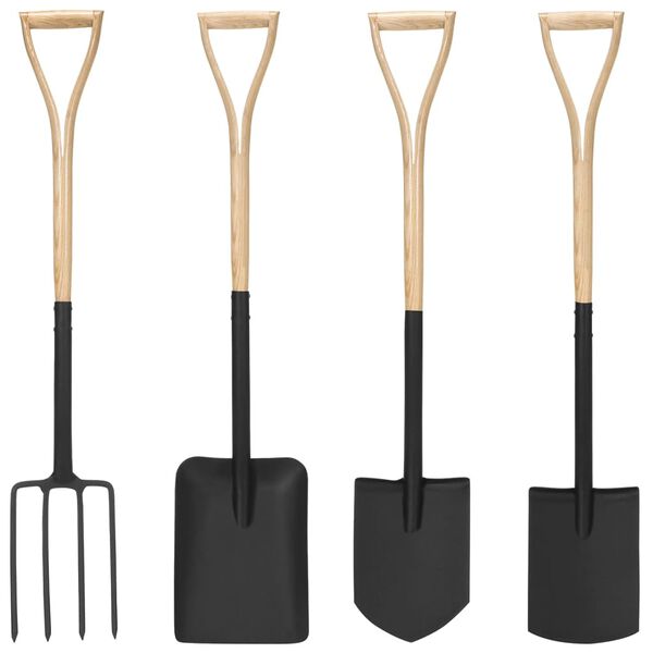 vidaXL Ensemble d'outils de jardinage 4 pcs acier et bois de fr&ecirc;ne