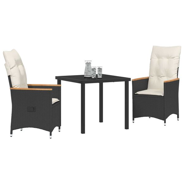vidaXL Ensemble de salle &agrave; manger pour jardin 3 pcs Noir polyrotin