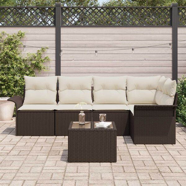 vidaXL Ensemble de canap&eacute; de jardin 6 pcs Marron polyrotin